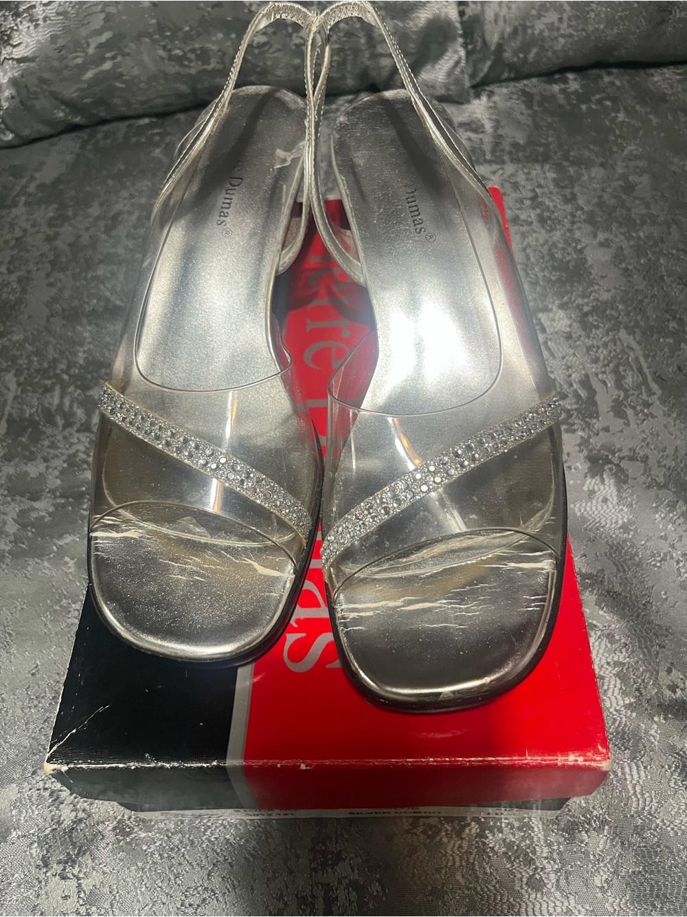 Pierre Dumas Silver Rhinestone Slingback Heels